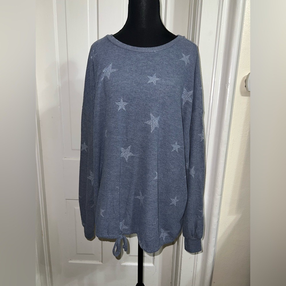 Como Blu Women's 3X Sweater soft stars blue winter cold top shirt